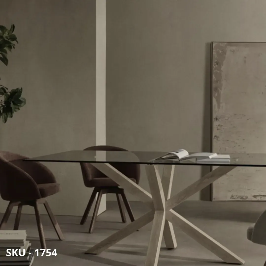 marca-design-shop-stile-moderno-stile-contemporaneo-Tavolo fisso in Vetro temperato con Base in Legno di rovere