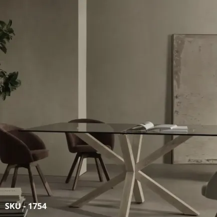 marca-design-shop-stile-moderno-stile-contemporaneo-Tavolo fisso in Vetro temperato con Base in Legno di rovere