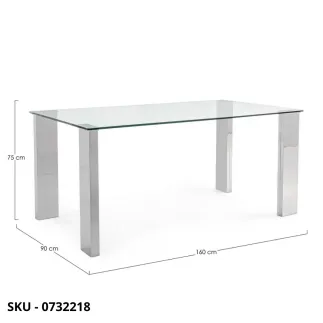 Tavolo New Arley in MDF con Lamina in Acciaio Lucido e Piano in Vetro Temperato – Stile Moderno – Contemporaneo – Made in Italy