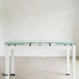 Tavolo allungabile rettangolare con struttura in Acciaio Verniciato Bianco o Grigio e Piano in Vetro Acidato – Stile Moderno