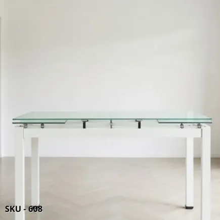 Tavolo allungabile rettangolare con struttura in Acciaio Verniciato Bianco o Grigio e Piano in Vetro Acidato – Stile Moderno