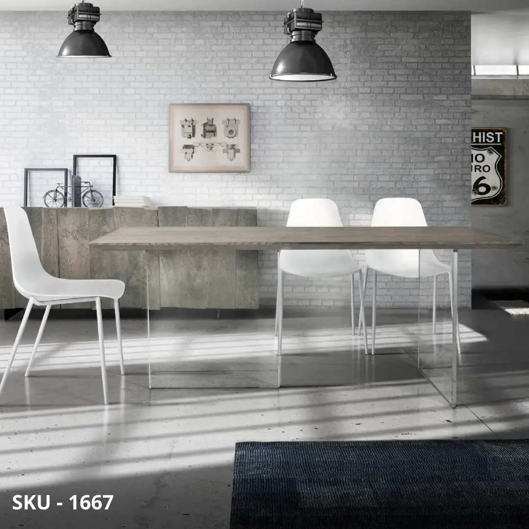 marca-design-shop-stile-moderno-stile-contemporaneo-Tavolo Massello Rovere Nodato con Base in Vetro