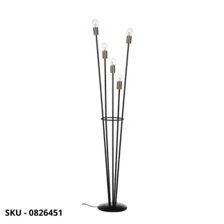 Piantana Fiaccola in Acciaio Verniciato con 5 Portalampade, Finiture Argento o Nero