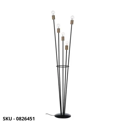 Piantana Fiaccola in Acciaio Verniciato con 5 Portalampade, Finiture Argento o Nero