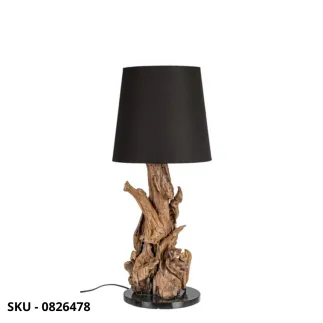 Lampada Bluma in Legno di Teak da Tavolo e Piantana con Paralume Nero – Stile Moderno - Contemporaneo – Made in Italy