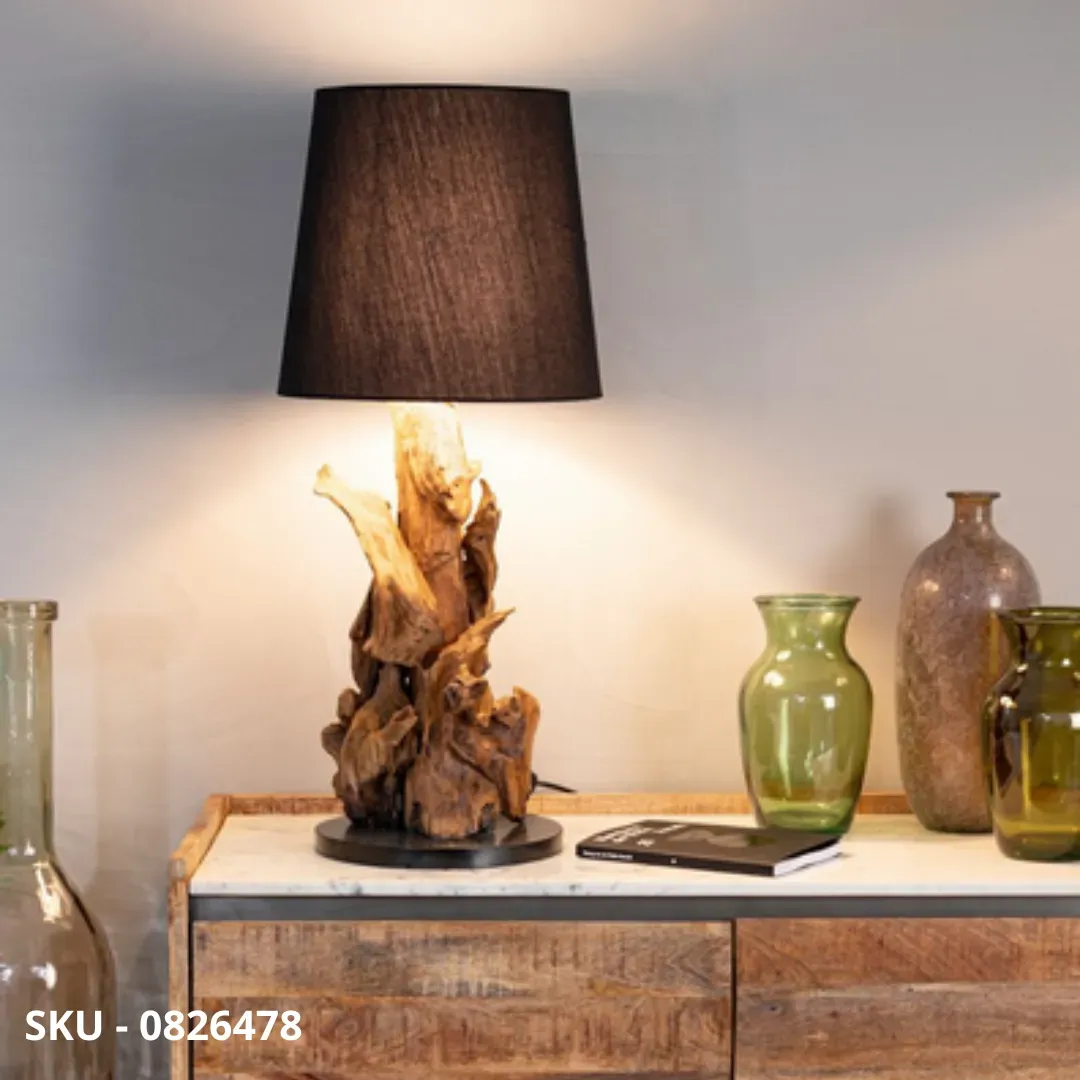 marca-design-shop-stile-moderno-stile-contemporaneo-Lampada Bluma in Legno di Teak da Tavolo e Piantana con Paralume Nero