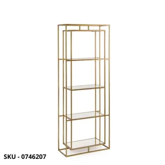 Libreria Elenor Con Struttura In Acciaio Verniciato A Polvere E Ripiani In Vetro – Finitura Oro con 3 o 4 ripiani