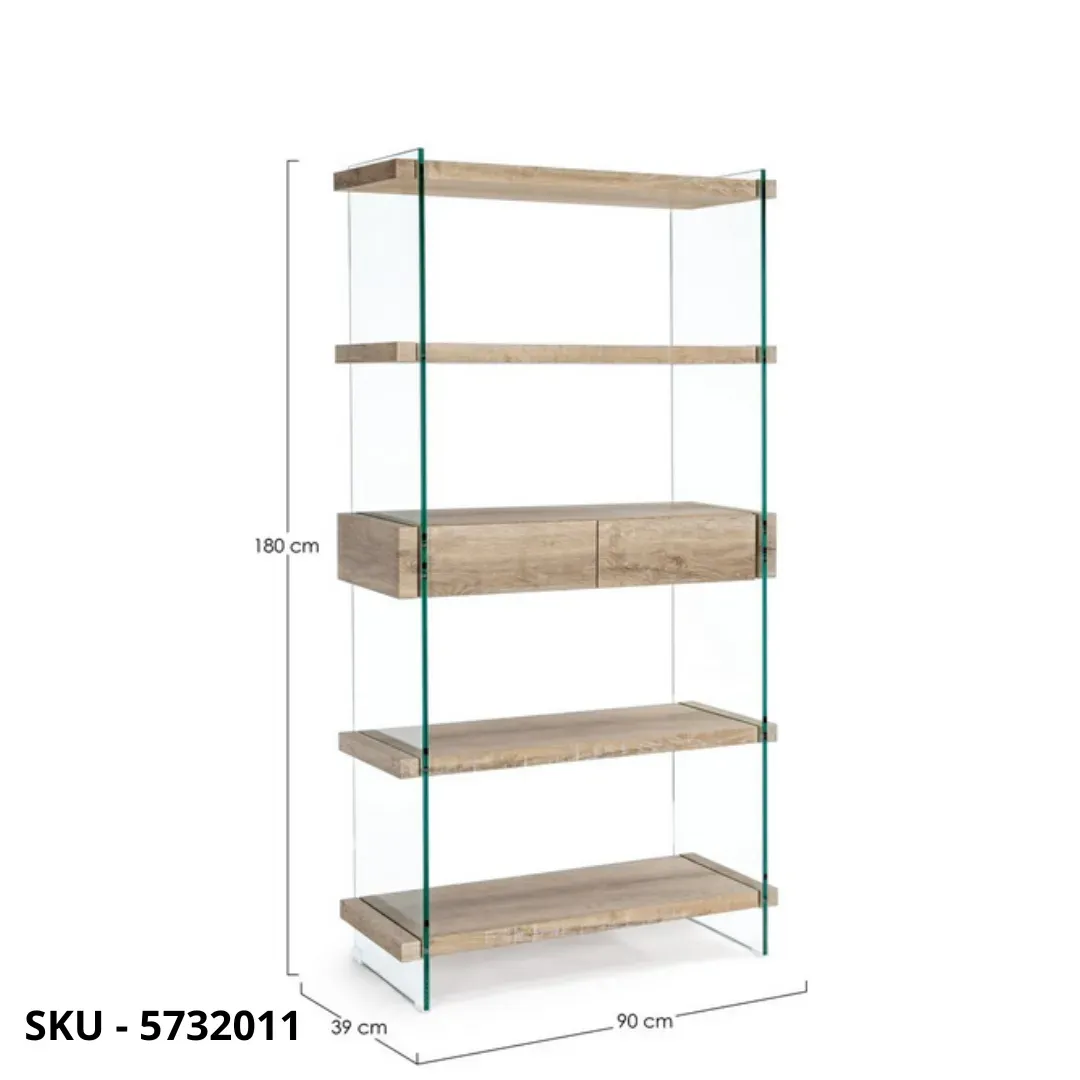 marca-design-shop-stile-moderno-stile-contemporaneo-Libreria Kenya In Vetro con 4 Piani e 2 Cassetti In MDF