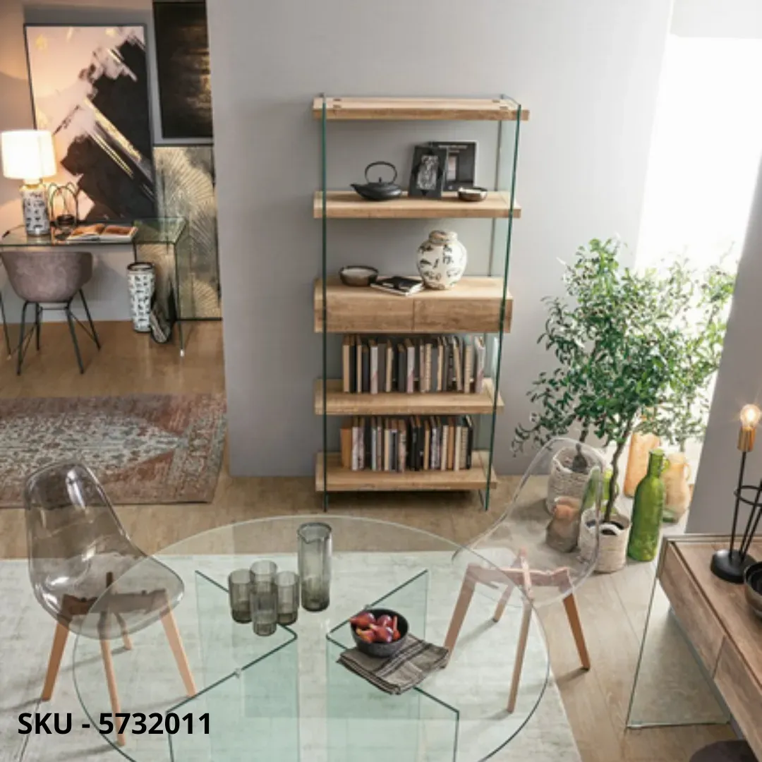 marca-design-shop-stile-moderno-stile-contemporaneo-Libreria Kenya In Vetro con 4 Piani e 2 Cassetti In MDF