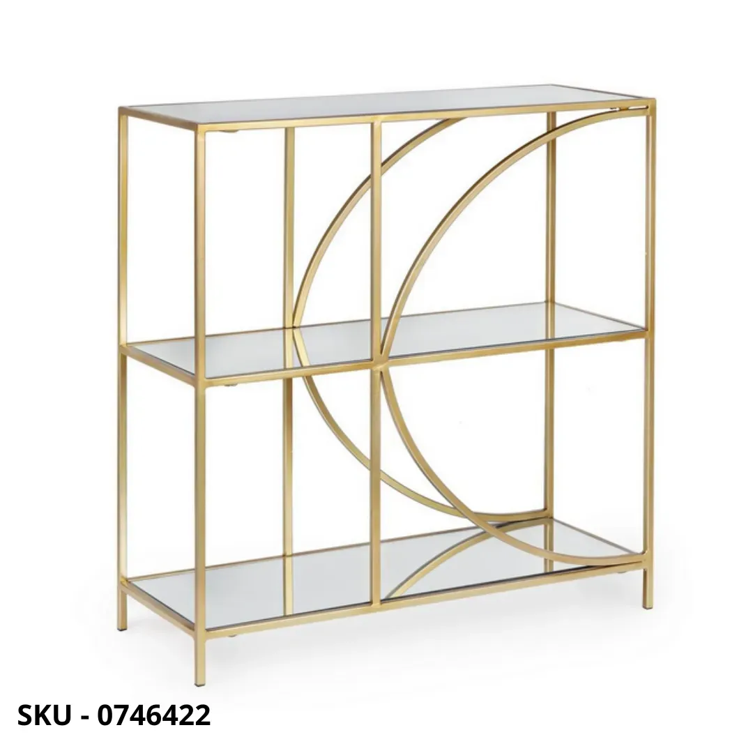 marca-design-shop-stile-moderno-stile-contemporaneo -  Libreria Elenor bassa con Ripiani in Vetro e Struttura in Acciaio