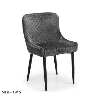 Set di 4 Sedie Imbottite in Velluto Grigio Trapuntato Gambe Verniciate Nere - Stile Moderno - Contemporaneo