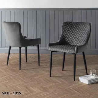 marca-design-shop-stile-moderno-stile-contemporaneo - Set di 4 Sedie Imbottite in Velluto Grigio Trapuntato