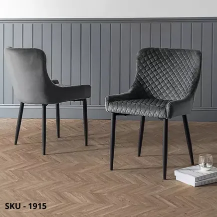 marca-design-shop-stile-moderno-stile-contemporaneo - Set di 4 Sedie Imbottite in Velluto Grigio Trapuntato