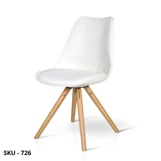 Set di 4 Sedie in Legno con Sedile in Polipropilene e Cuscino in Ecopelle, Bianco o Grigio – Stile Moderno