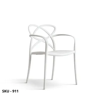 Set di 4 Sedie Impilabili con Braccioli in Polipropilene - Bianco, Verde Avocado, Grigio Caldo - Stile Moderno