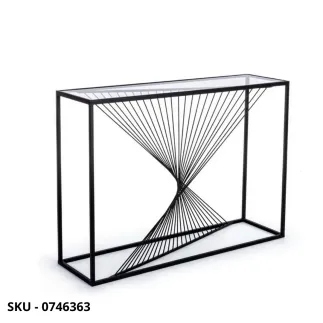 Consolle Espiral Struttura in Acciaio Verniciato Nero con Piano in Vetro Temperato - Stile Moderno – Contemporaneo