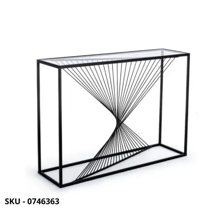 Consolle Espiral Struttura in Acciaio Verniciato Nero con Piano in Vetro Temperato - Stile Moderno – Contemporaneo