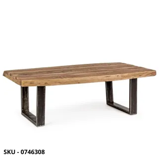 Tavolino Elmer con Gambe in Acciaio Verniciato e Piano in Legno di Acacia – Stile Moderno – Contemporaneo – Made in Italy