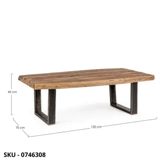 Tavolino Elmer con Gambe in Acciaio Verniciato e Piano in Legno di Acacia – Stile Moderno – Contemporaneo – Made in Italy