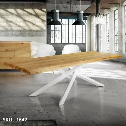 marca-design-shop-stile-moderno-stile-contemporaneo-Tavolo fisso in massello rovere nodato con gambe bianche in metallo