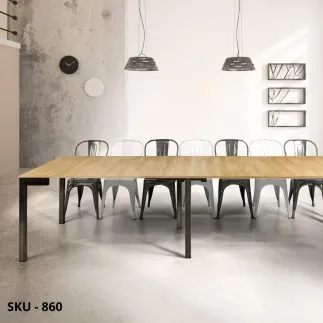 Tavolo Consolle Allungabile con Piano in Laminato Rovere Naturale, Bianco o Beton e Struttura in Metallo