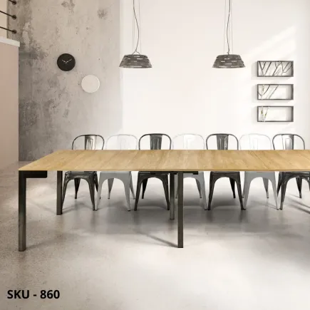 Tavolo Consolle Allungabile con Piano in Laminato Rovere Naturale, Bianco o Beton e Struttura in Metallo