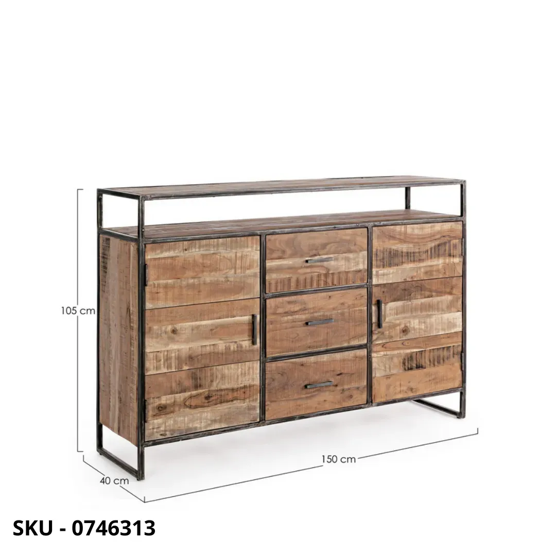 marca-design-shop-stile-moderno-stile-contemporaneo-Credenza Elmer in Legno d'Acacia con Struttura in Acciaio Verniciato