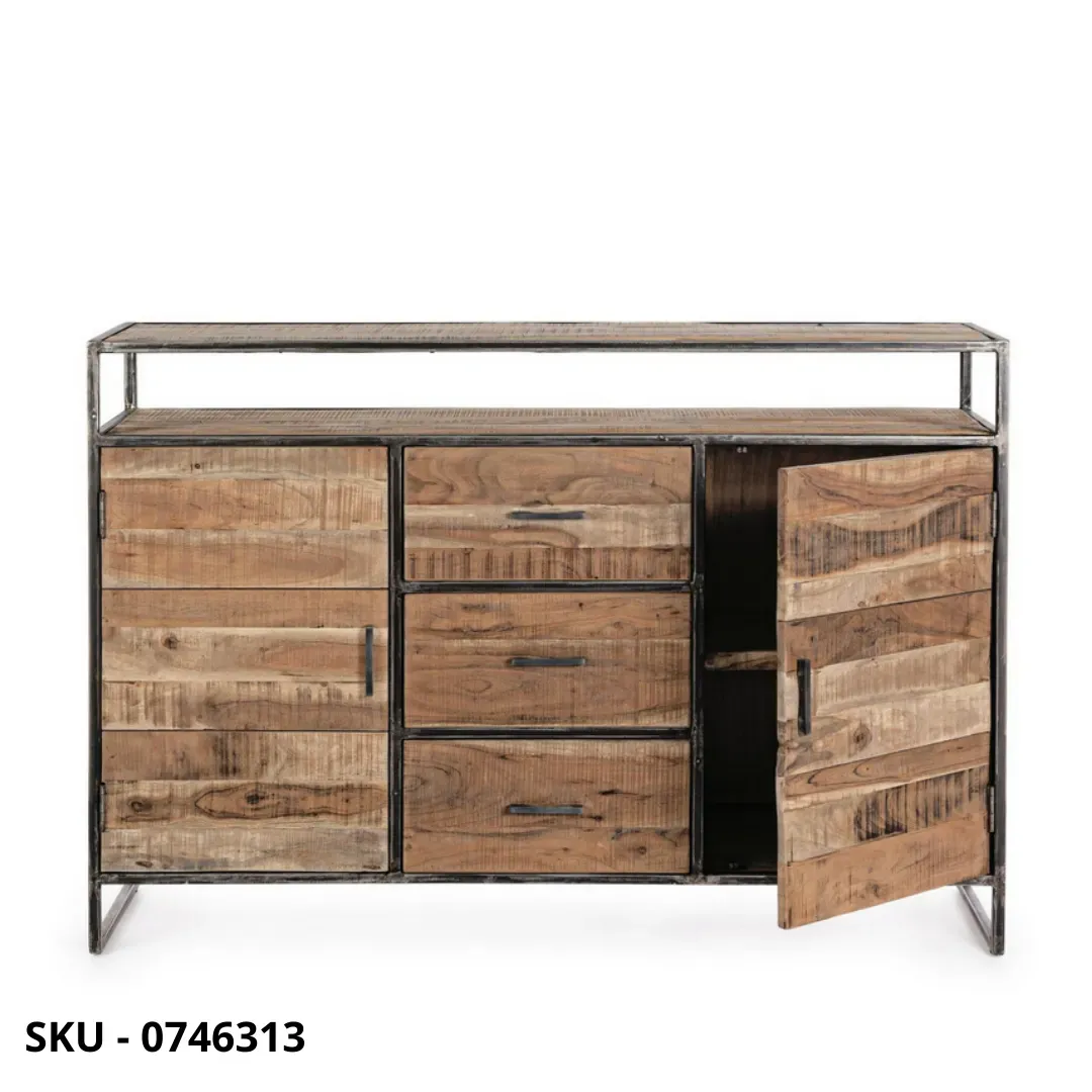 marca-design-shop-stile-moderno-stile-contemporaneo-Credenza Elmer in Legno d'Acacia con Struttura in Acciaio Verniciato