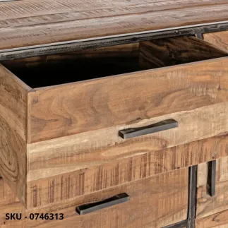 Credenza Elmer in Legno d'Acacia con Struttura in Acciaio Verniciato, con 2 Ante e 3 Cassetti