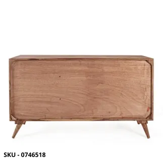 Credenza Kant in Legno Sheesham, Finitura Naturale, Pomelli in Acciaio con Ante e Cassetti
