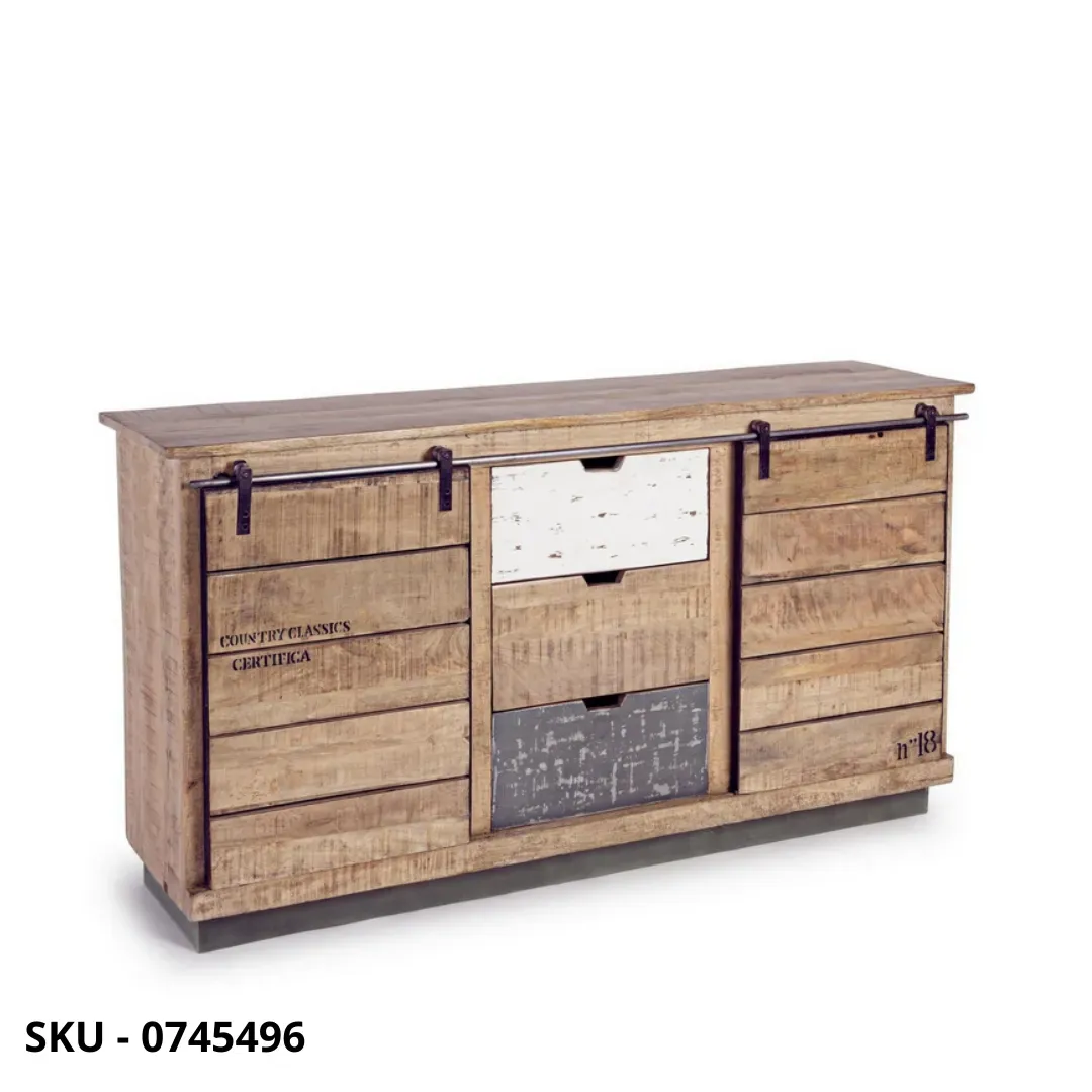 marca-design-shop-stile-moderno-stile-contemporaneo-Credenza Tudor 2 Ante 3 Cassetti in Legno di Mango con Base in Acciaio