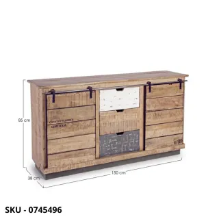 Credenza Tudor 2 Ante 3 Cassetti in Legno di Mango con Base in Acciaio – Design Moderno e Contemporaneo