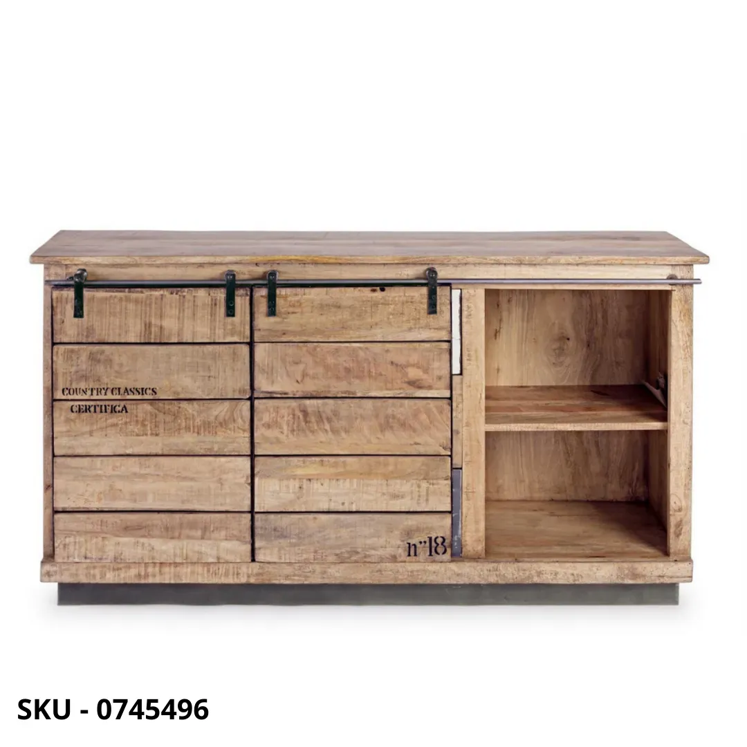marca-design-shop-stile-moderno-stile-contemporaneo-Credenza Tudor 2 Ante 3 Cassetti in Legno di Mango con Base in Acciaio