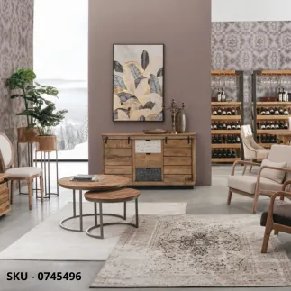 marca-design-shop-stile-moderno-stile-contemporaneo-Credenza Tudor 2 Ante 3 Cassetti in Legno di Mango con Base in Acciaio