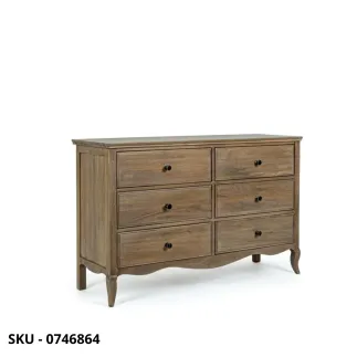 Cassettiera Domitille in Legno di Mango con 6 Cassetti, Schienale e Fondo Cassetti in MDF, Maniglie in Ghisa – Stile Moderno