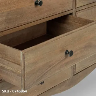 Cassettiera Domitille in Legno di Mango con 6 Cassetti, Schienale e Fondo Cassetti in MDF, Maniglie in Ghisa – Stile Moderno