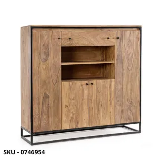 Credenza Vetrina Madia Nartan, in Legno Sheesham e Acciaio Verniciato – Stile Moderno – Contemporaneo – Made in Italy