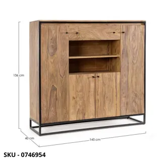 Credenza Vetrina Madia Nartan, in Legno Sheesham e Acciaio Verniciato – Stile Moderno – Contemporaneo – Made in Italy