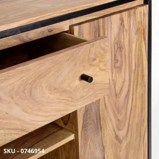 Credenza Vetrina Madia Nartan, in Legno Sheesham e Acciaio Verniciato – Stile Moderno – Contemporaneo – Made in Italy