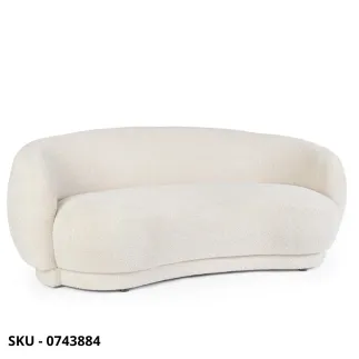 Divano Tecla a 2 Posti, Struttura in Legno, Rivestimento In Tessuto Effetto Bouclè Bianco e Naturale