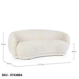 Divano Tecla a 2 Posti, Struttura in Legno, Rivestimento In Tessuto Effetto Bouclè Bianco e Naturale