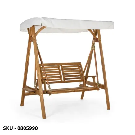 Dondolo Da Giardino Noemi In Legno Di Acacia Con Tettoia In Poliestere Idrorepellente - Stile Moderno