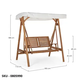 Dondolo Da Giardino Noemi In Legno Di Acacia Con Tettoia In Poliestere Idrorepellente - Stile Moderno