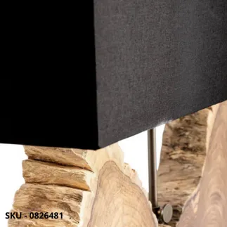 Lampada Naga Da Tavolo o Comodino In Legno Di Teak Riciclato, Con Paralume In Cotone Bianco o Nero – Stile Moderno