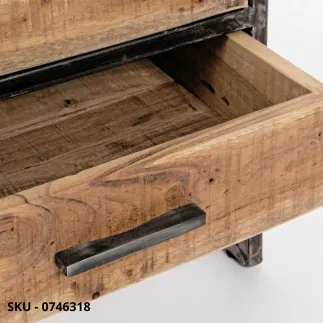 Libreria Elmer in Acciaio, Ripiani in Legno d’Acacia, con 2 Ante e 2 Cassetti - Stile Moderno