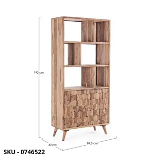 Libreria Kant in Legno Sheesham con Schienale in Compensato con 2 Ante – Stile Moderno – Contemporaneo