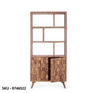 Libreria Kant in Legno Sheesham con Schienale in Compensato con 2 Ante – Stile Moderno – Contemporaneo
