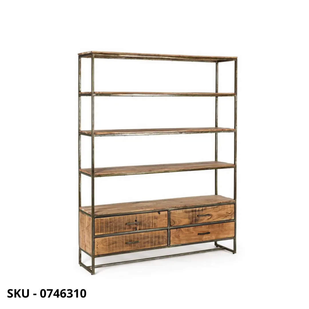 Libreria Elmer Acciaio e Legno d’Acacia 2-4 Cassetti - Marca Design Shop