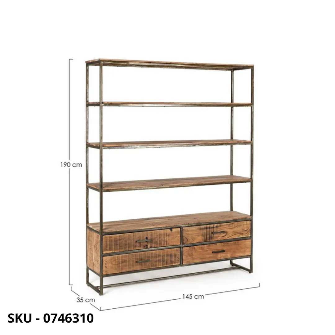 marca-design-shop-stile-moderno-stile-contemporaneo-Libreria Elmer in Acciaio Verniciata e Ripiani in Legno di Acacia