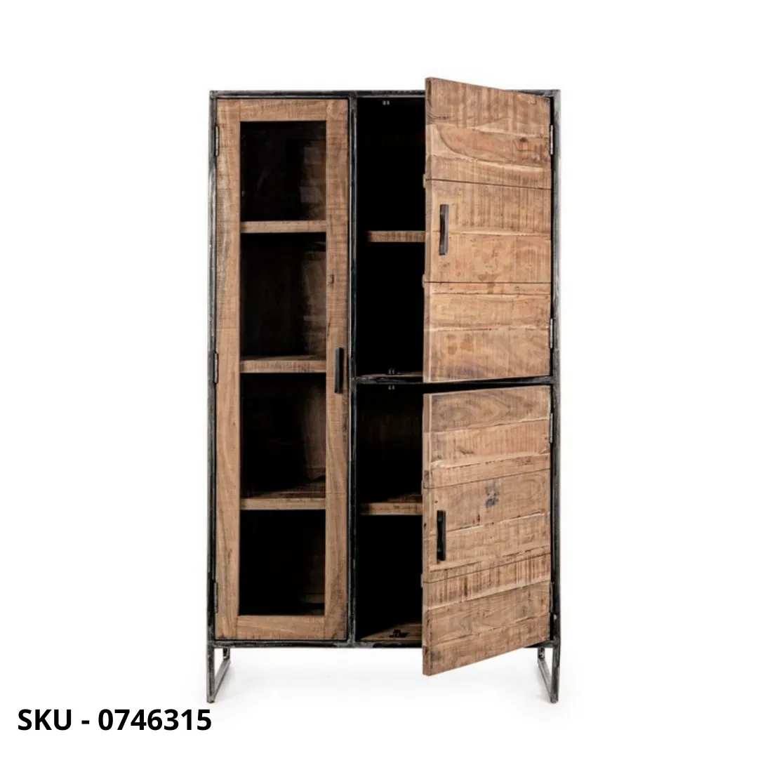 marca-design-shop-stile-moderno-stile-contemporaneo-Mobile Dispensa Vetrina Elmer, in Legno d’Acacia e Acciaio Verniciato